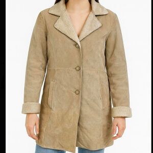 Vintage GUESS 90s 1990s Penny Lane Afghan Leather Tan Coat medium retro